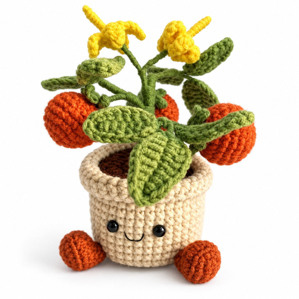 Crochet Persimmon Smile Pot with Buds