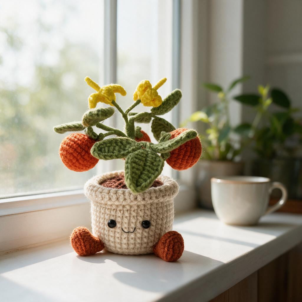 Crochet Persimmon Smile Pot with Buds