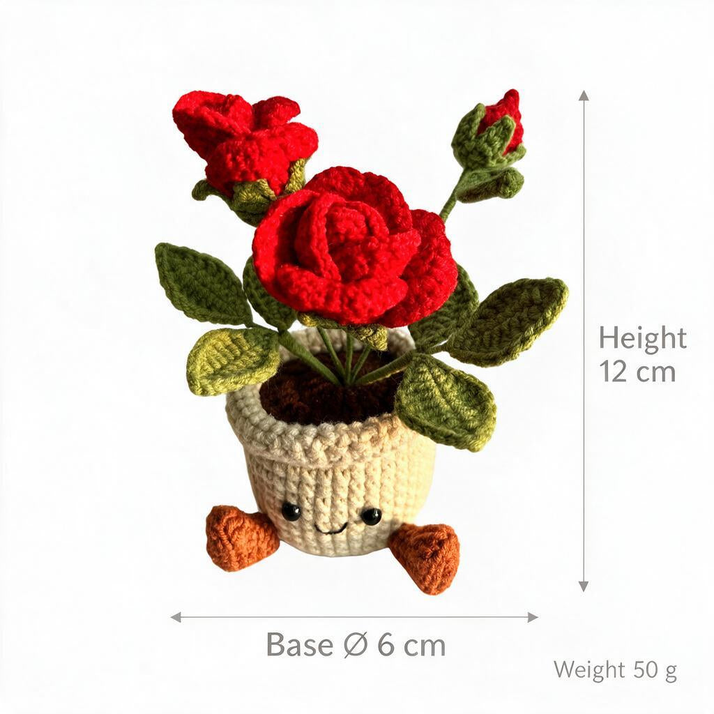 Crochet Rose Smile Pot with Buds