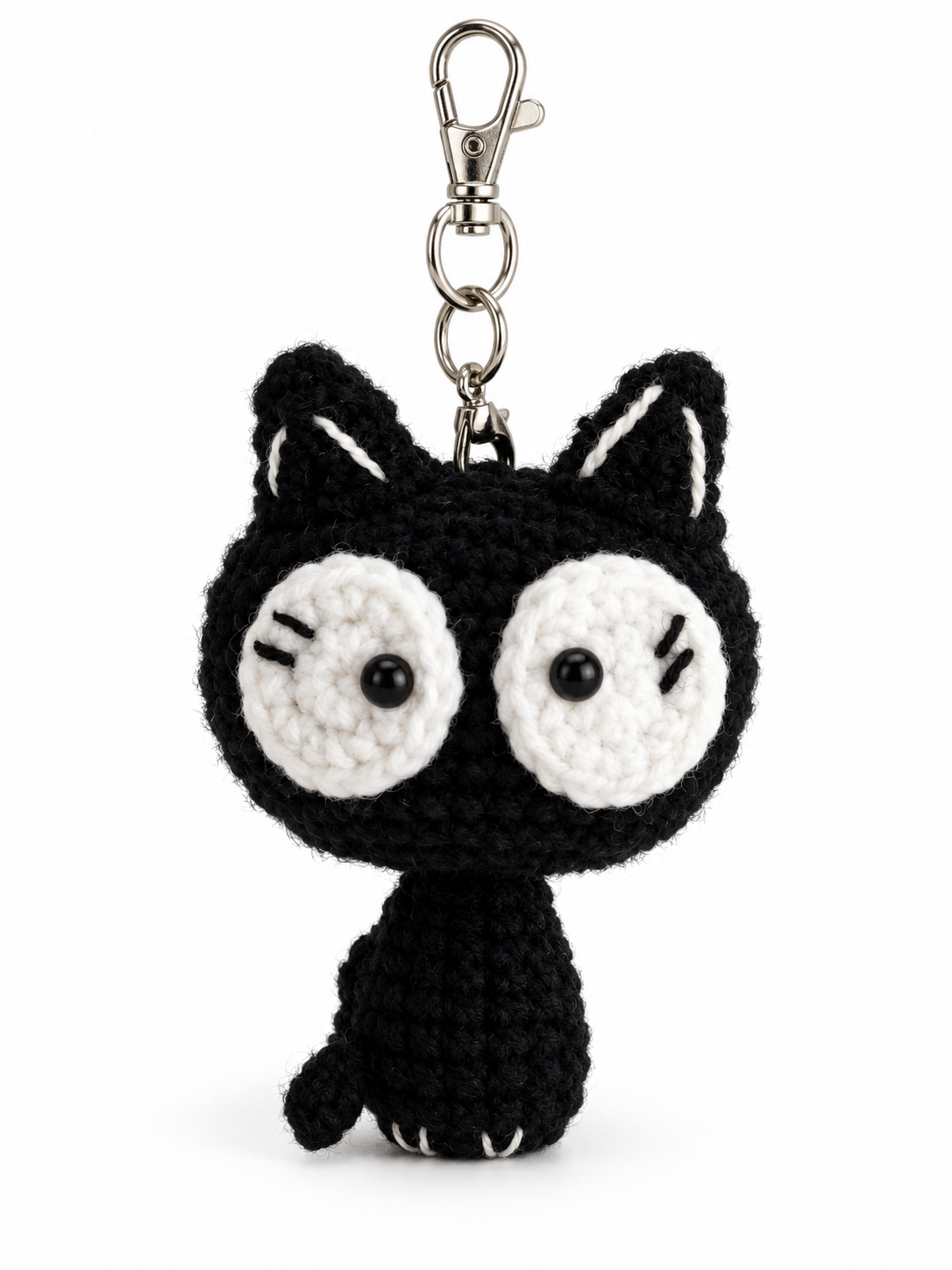 Crochet Big-Eyed Black Cat Keychain