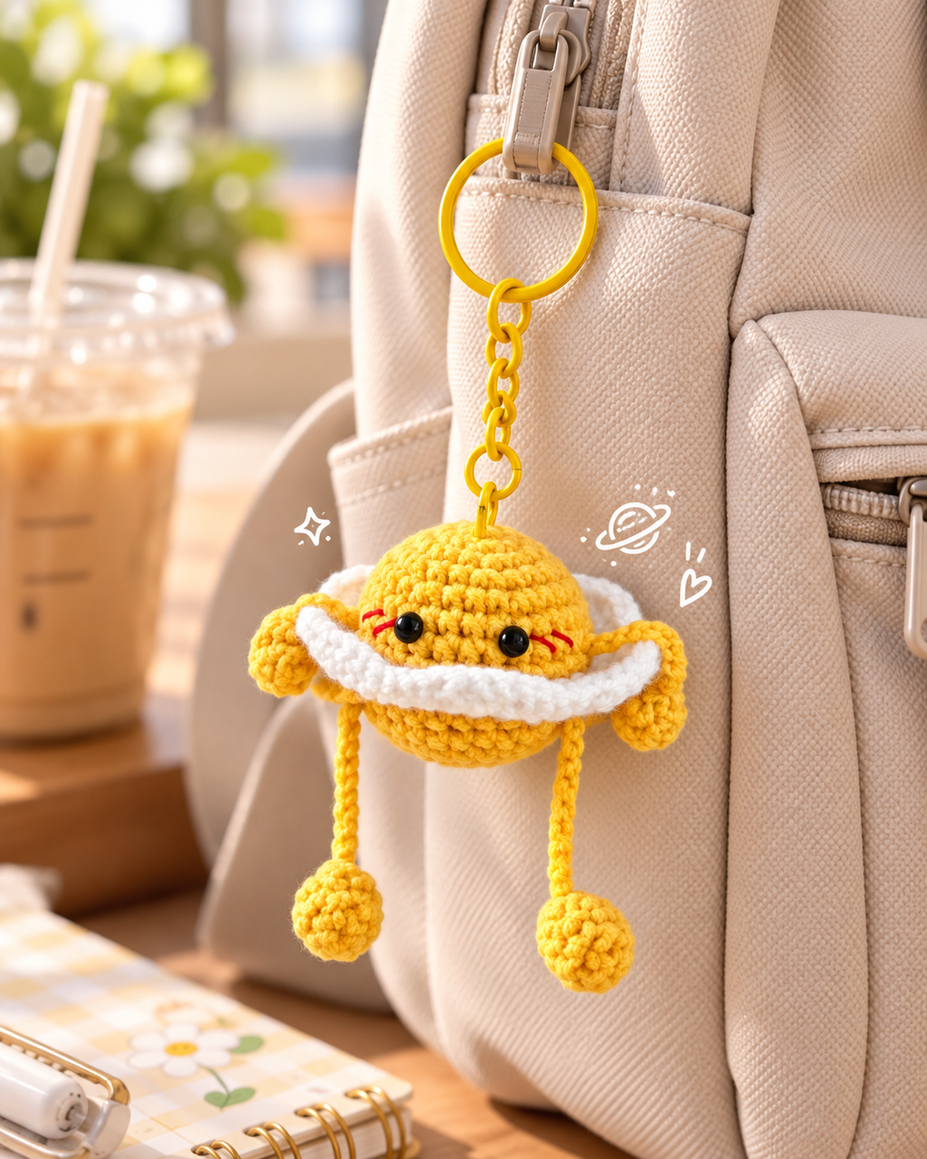 Crochet Sunny-Side-Up Egg Keychain
