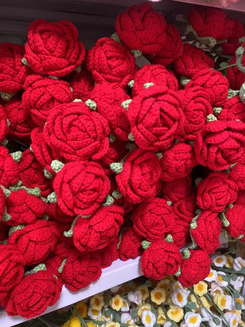 Round Petal Regular Rose Crochet Flower Stem CF-001