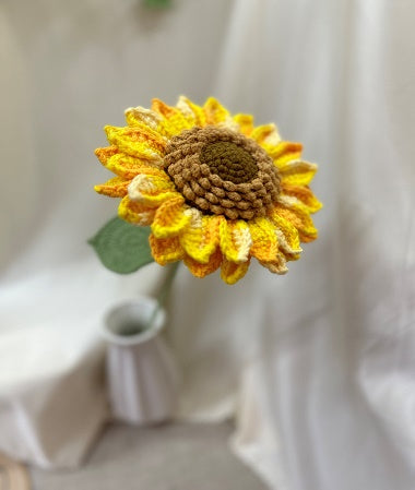 Double Layer Sunflower with Seeds Crochet Flower Stem CF-012