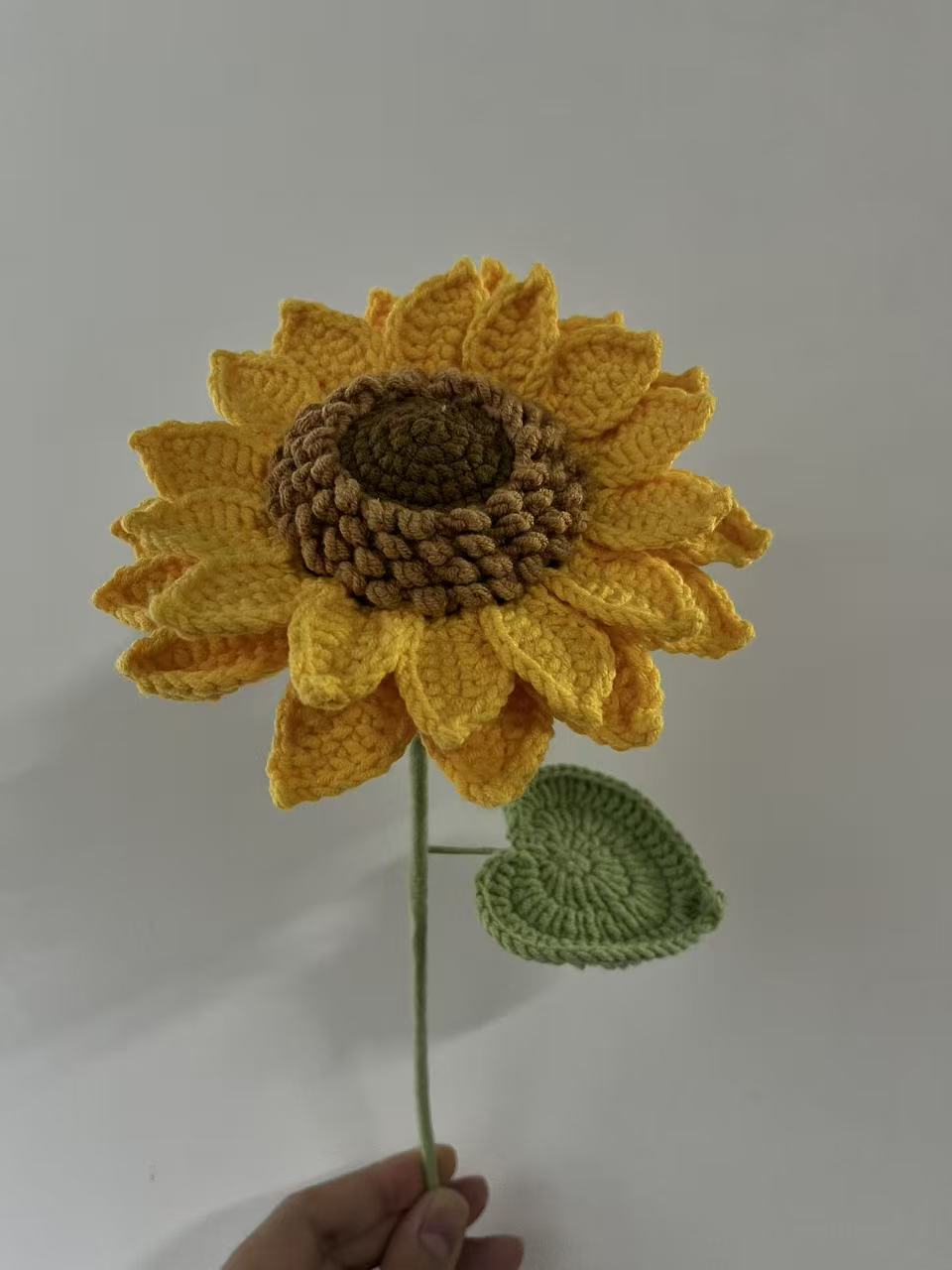 Double Layer Sunflower with Seeds Crochet Flower Stem CF-012