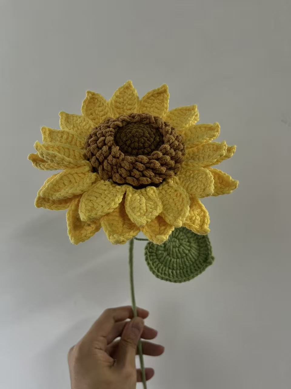 Double Layer Sunflower with Seeds Crochet Flower Stem CF-012