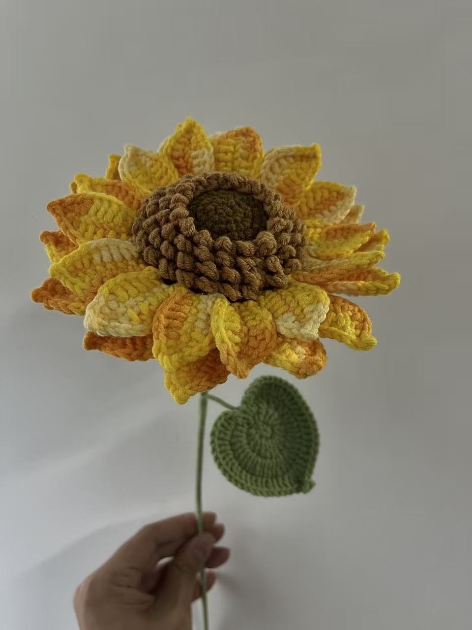 Double Layer Sunflower with Seeds Crochet Flower Stem CF-012