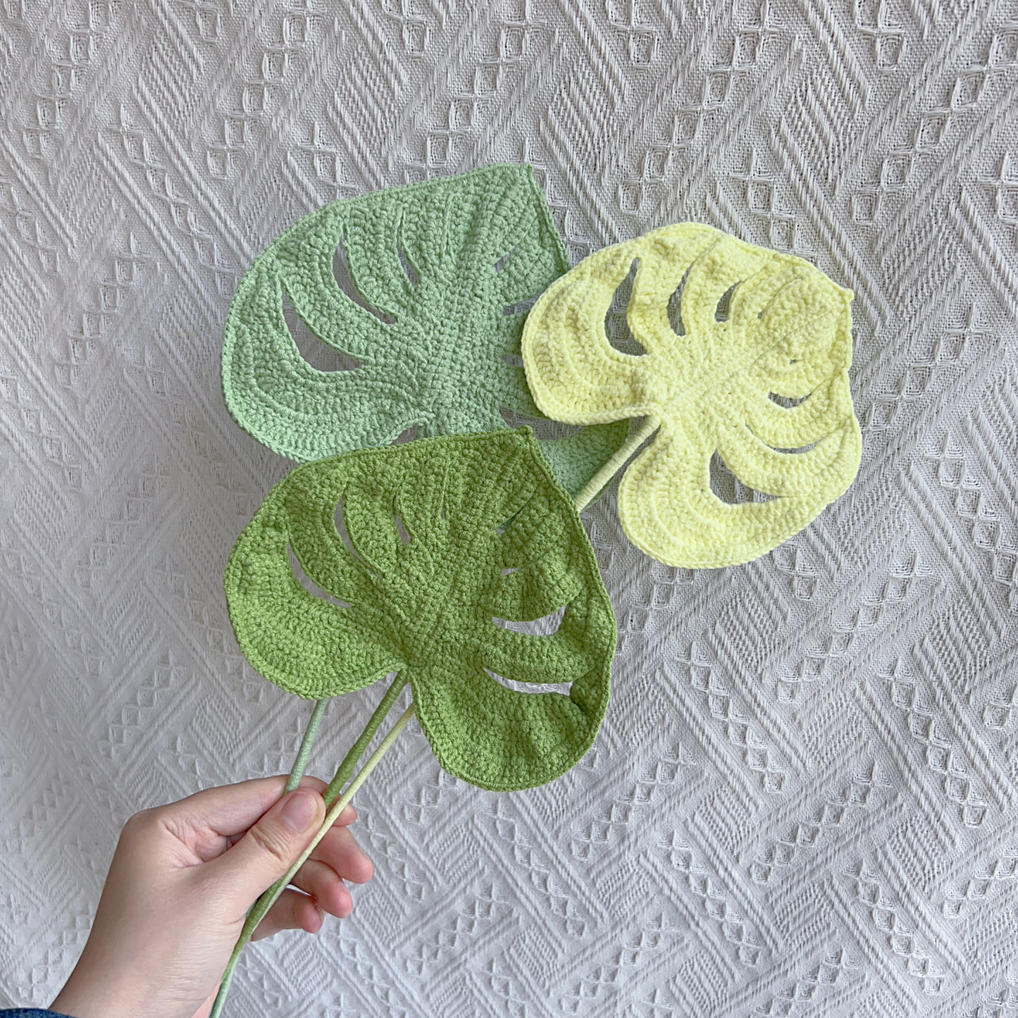 Large Monstera Leaf Crochet Flower Stem CL-008L