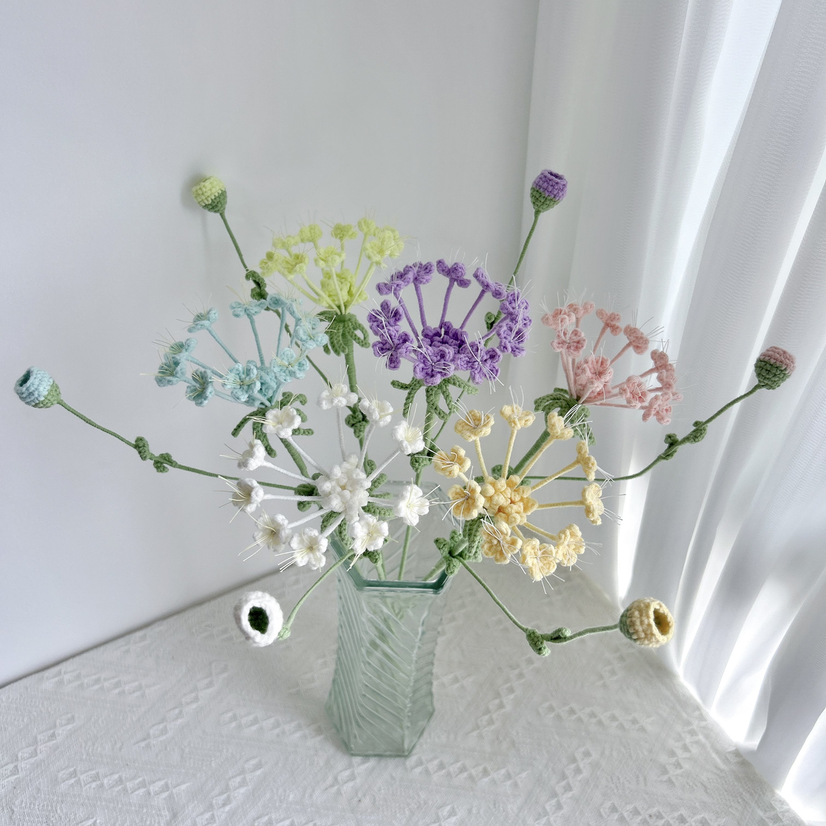 Blue Lace Flower Crochet Flower Stem