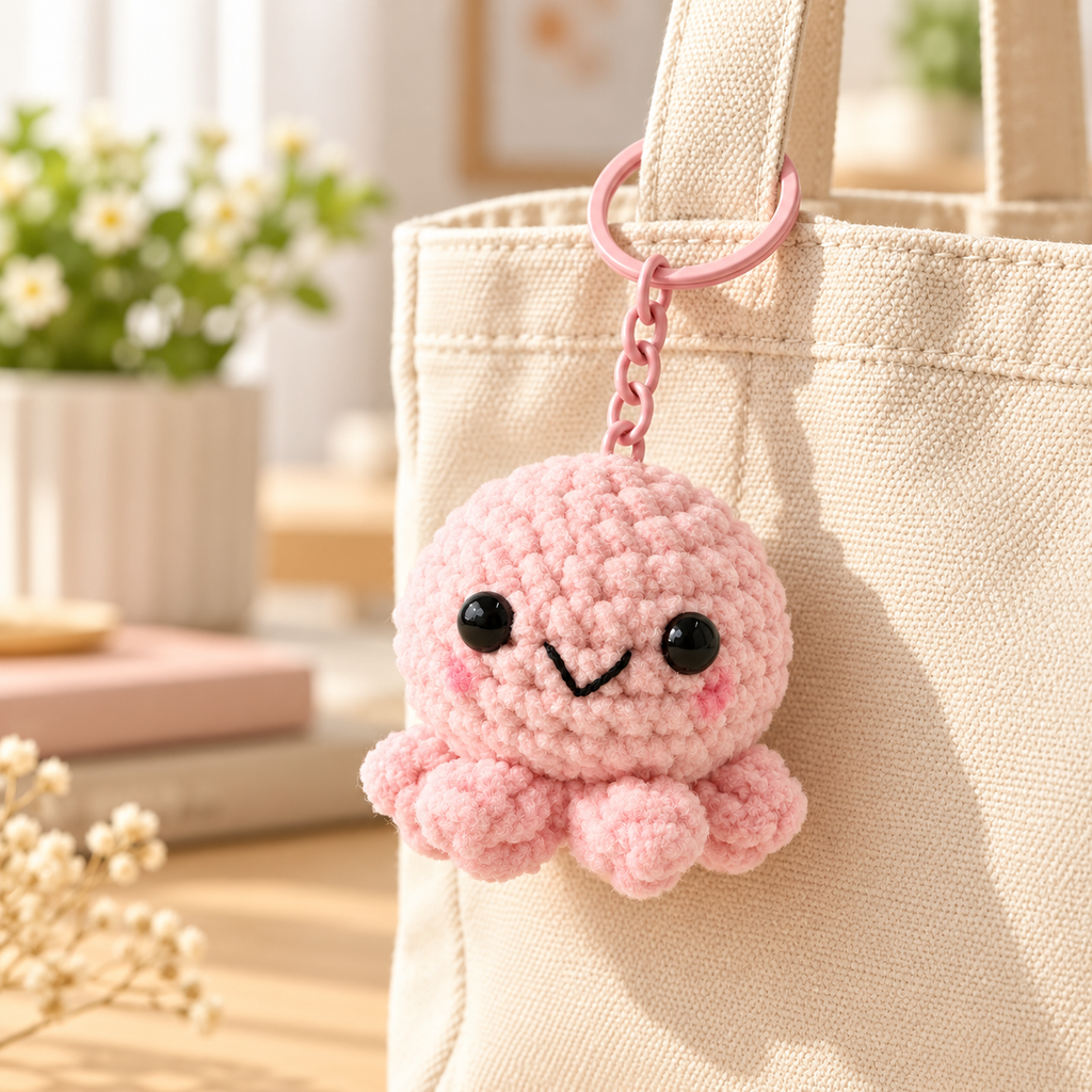 Crochet Octopus Gummy-Yarn Keychain