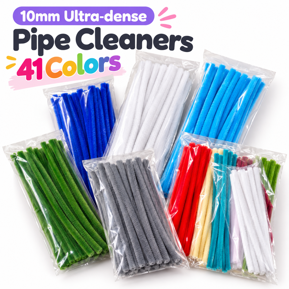 10pcs 10mm Ultra-dense Pipe Cleaners for DIY Crafts 41 Colors
