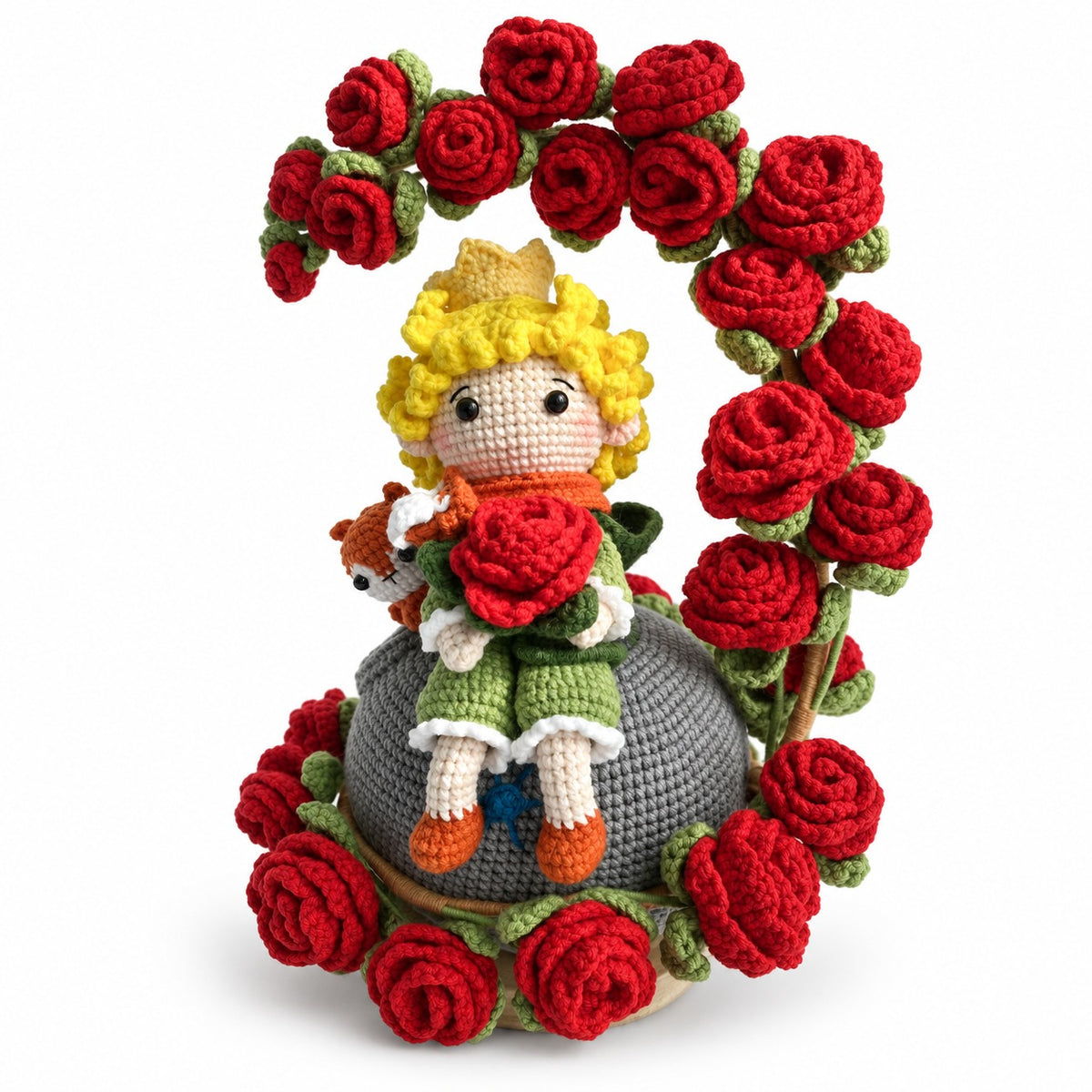 Crochet Little Boy & Rose ornament