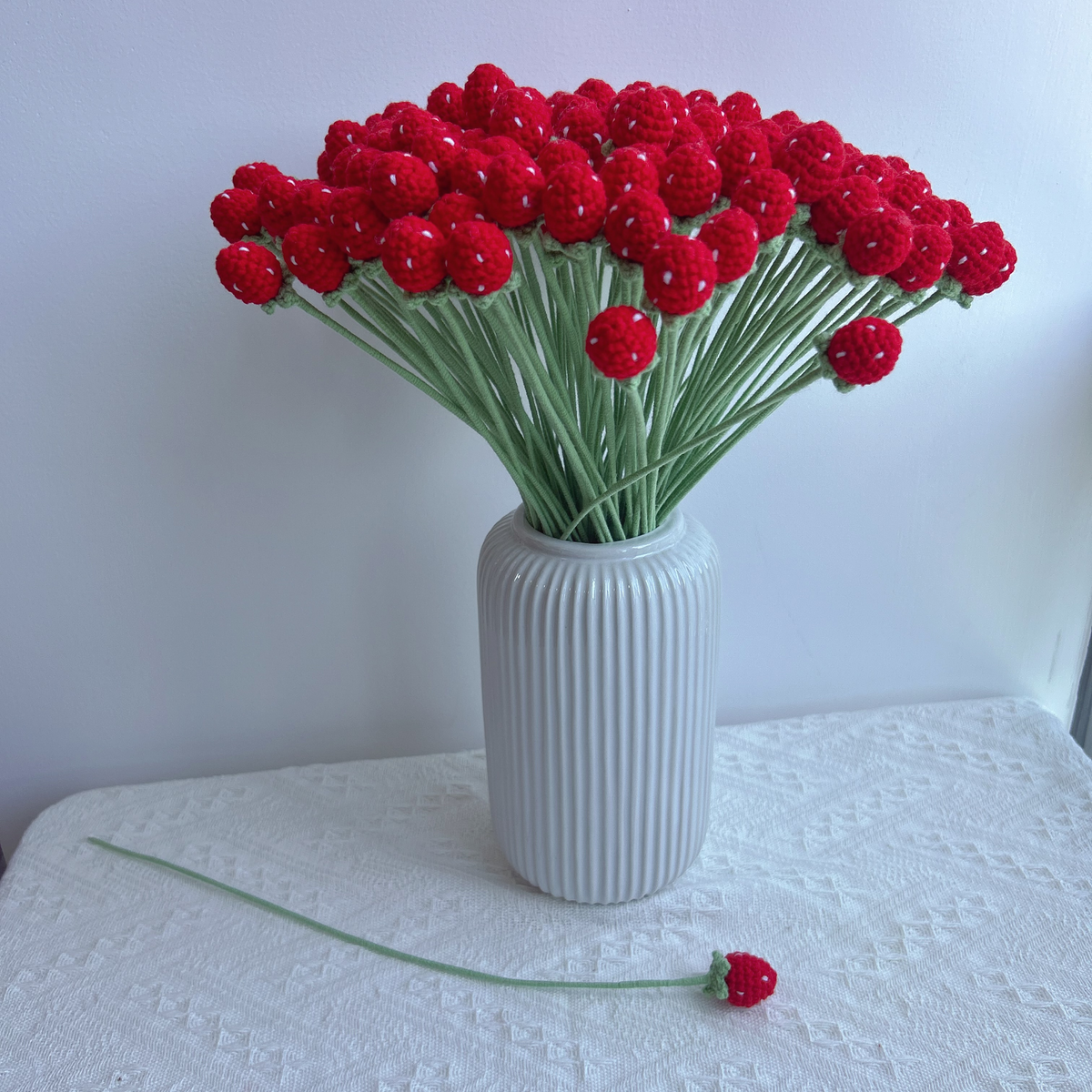 Single Strawberry Crochet Flower Stem