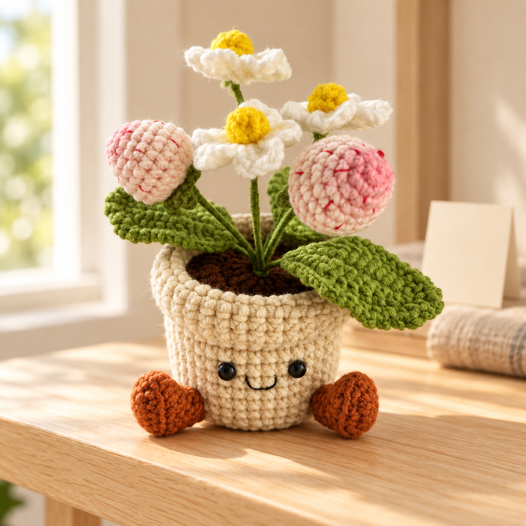 Crochet Strawberry Smile Pot