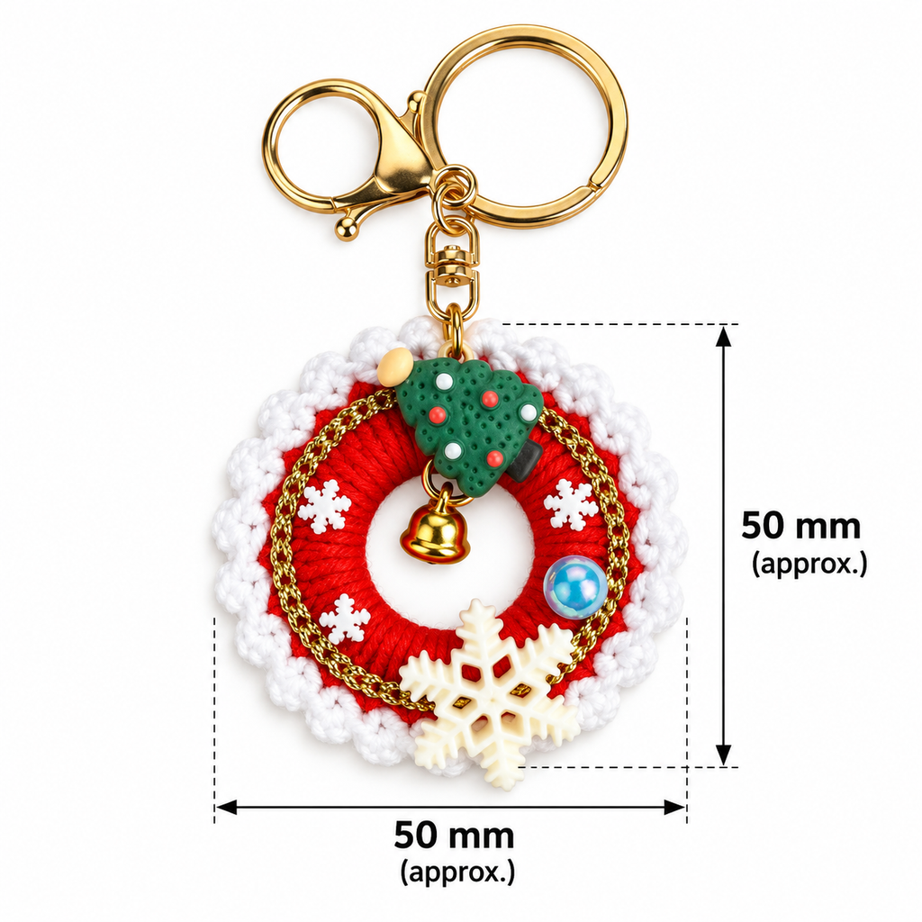 Crochet Christmas Wreath Keychains – Assorted Set of 12