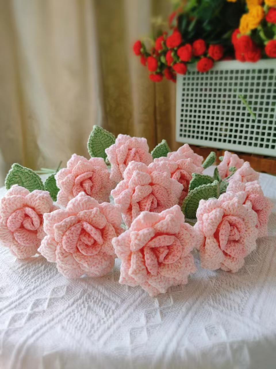 Sharp Petal Regular Rose Crochet Flower Stem CF-002