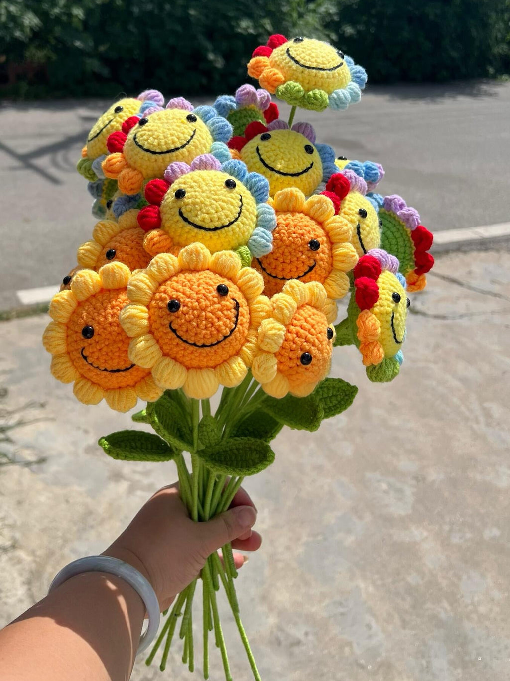 Smile Sunflower Crochet Flower Stem CF-013