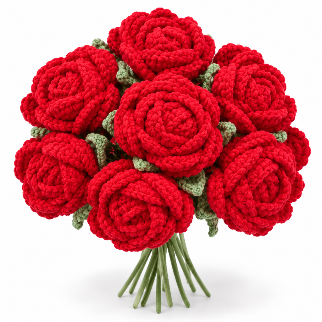 Round Petal Regular Rose Crochet Flower Stem CF-001