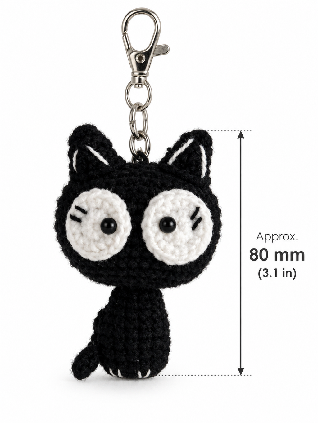 Crochet Big-Eyed Black Cat Keychain