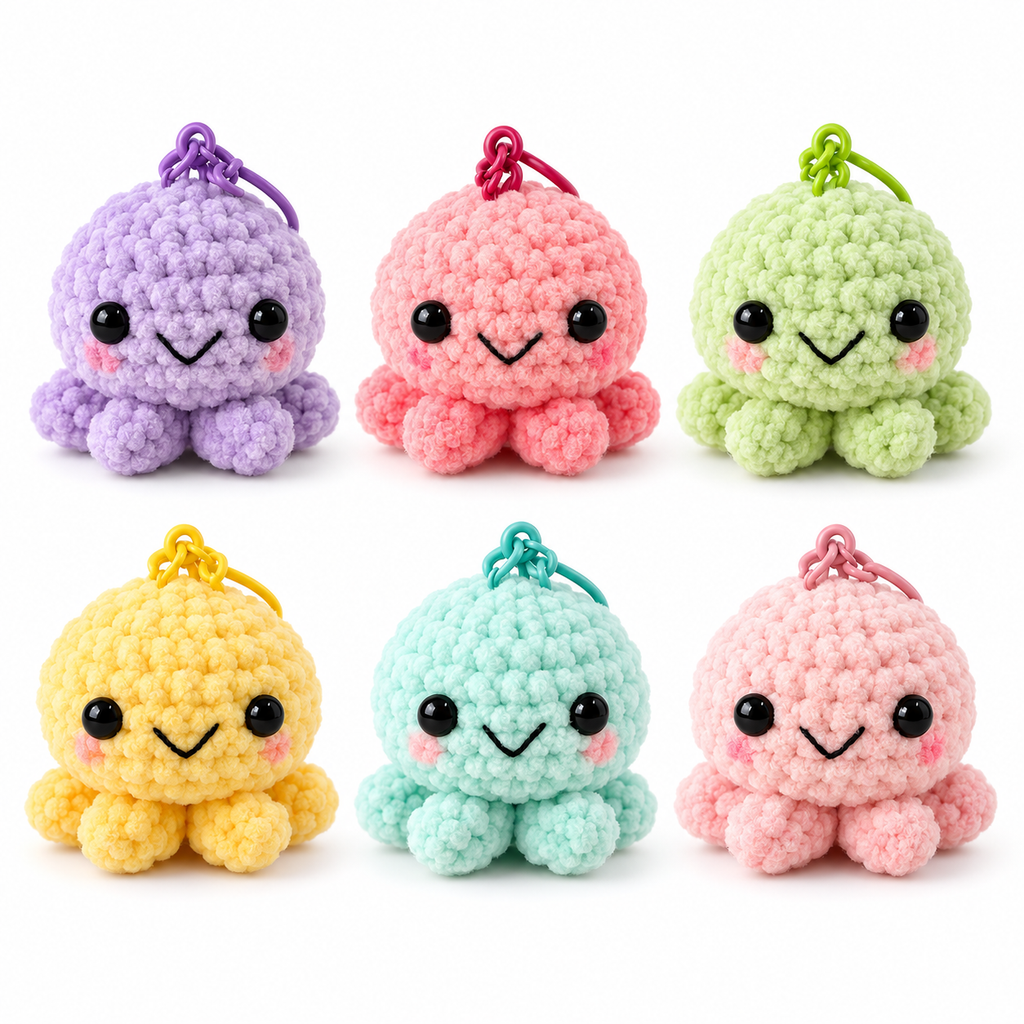 Crochet Octopus Gummy-Yarn Keychain