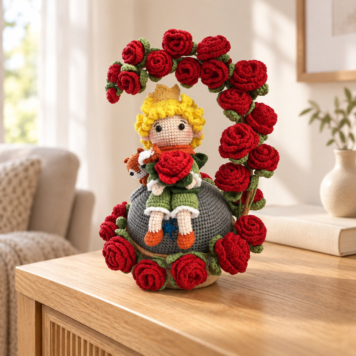 Crochet Little Boy & Rose ornament