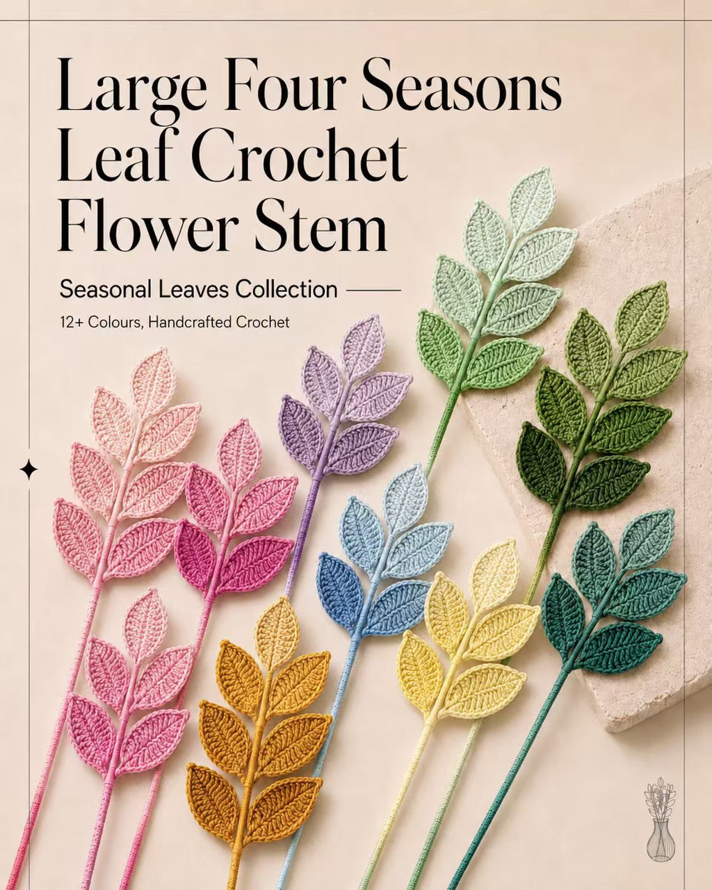 Large Four Seasons Leaf Crochet Flower Stem CL-010