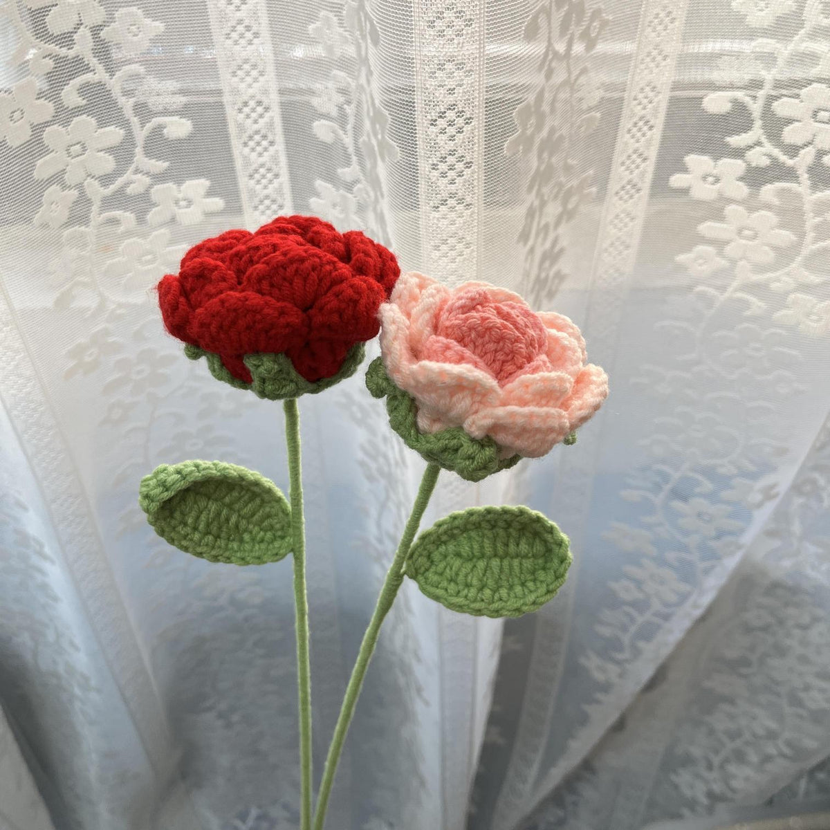 Round Petal Regular Rose Crochet Flower Stem CF-001