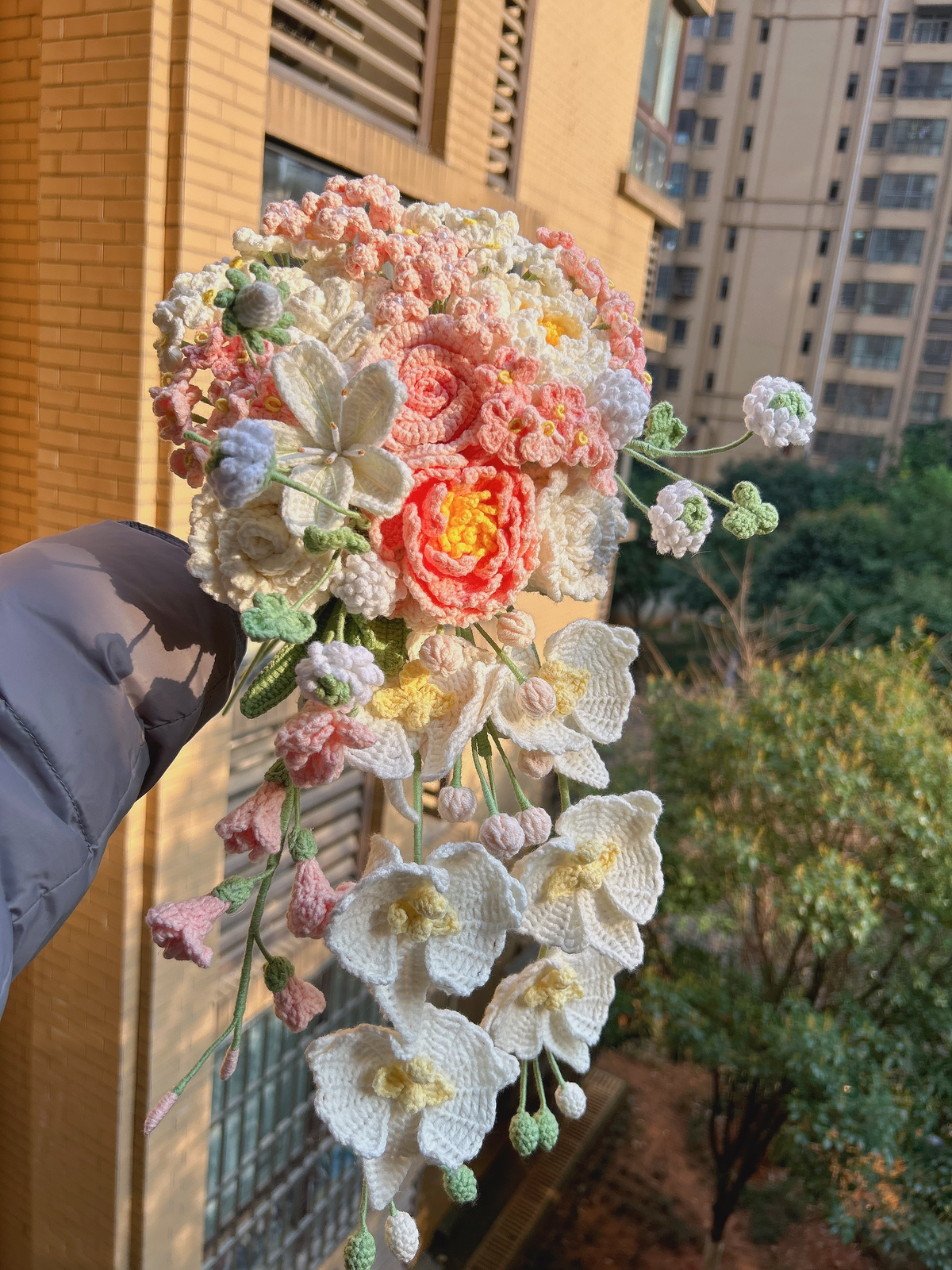 Multi-Head Orchid Crochet Flower Stem CF-025