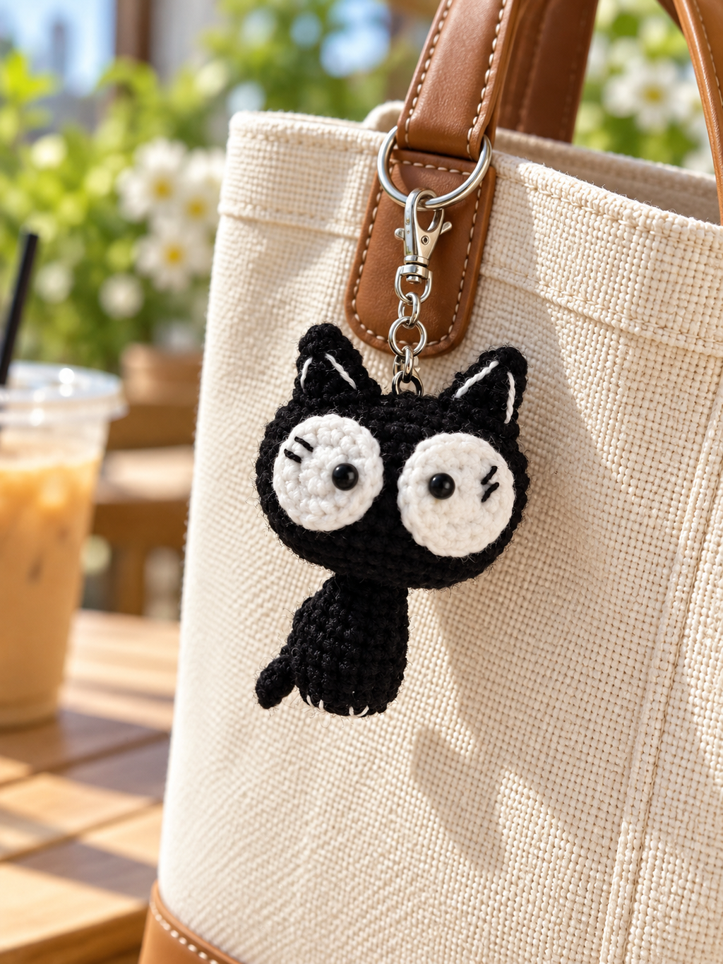 Crochet Big-Eyed Black Cat Keychain