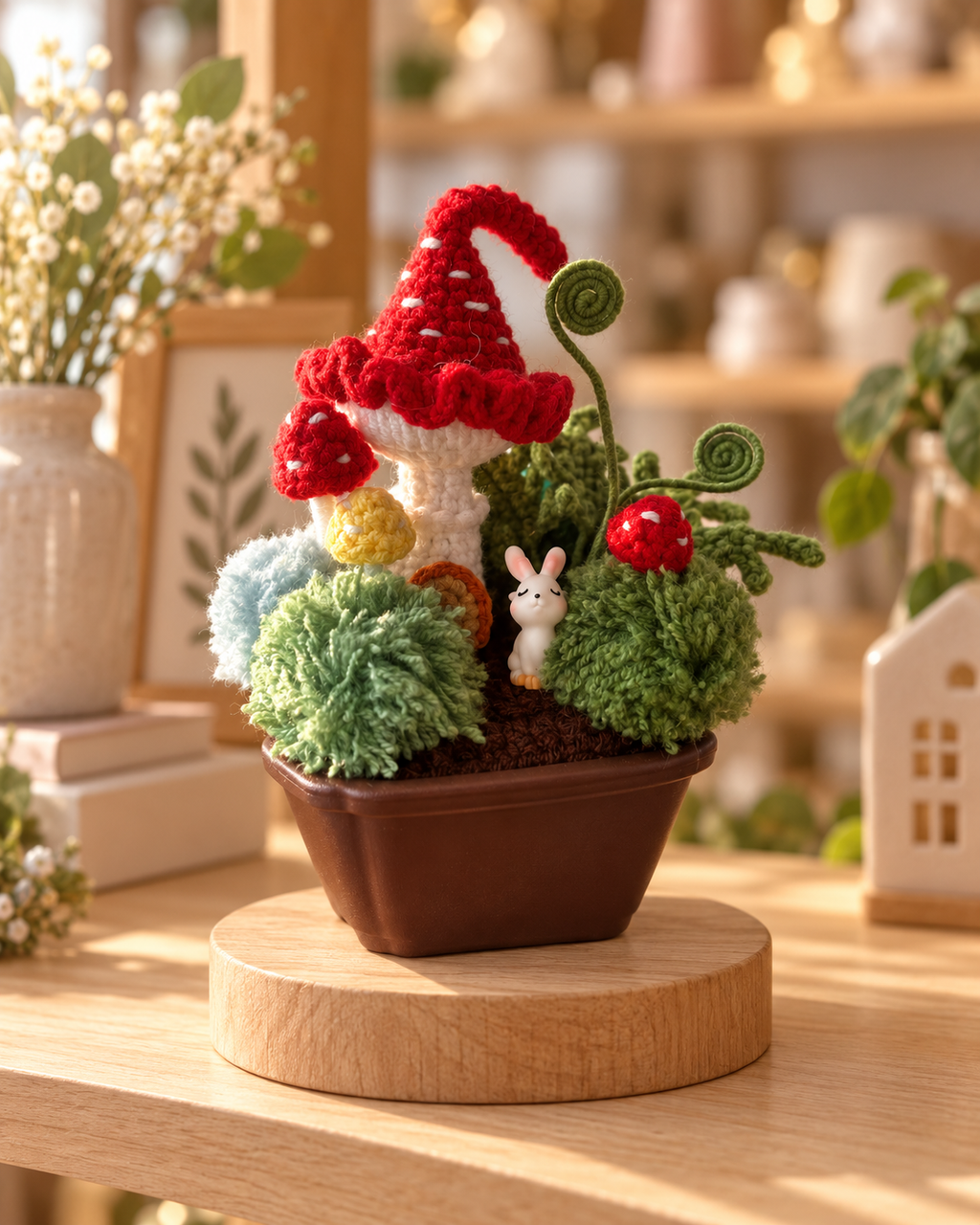 Crochet Mushroom Garden Pot