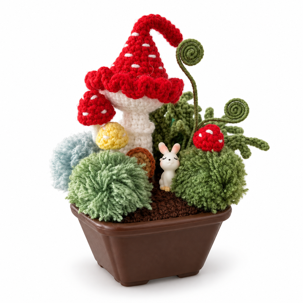Crochet Mushroom Garden Pot