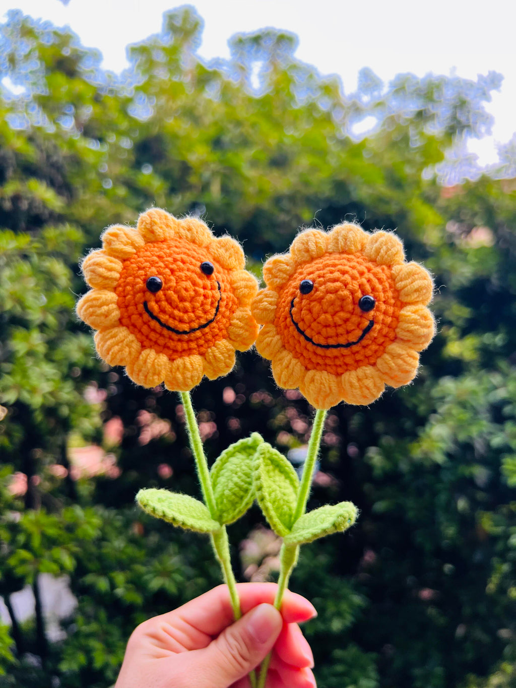 Smile Sunflower Crochet Flower Stem CF-013