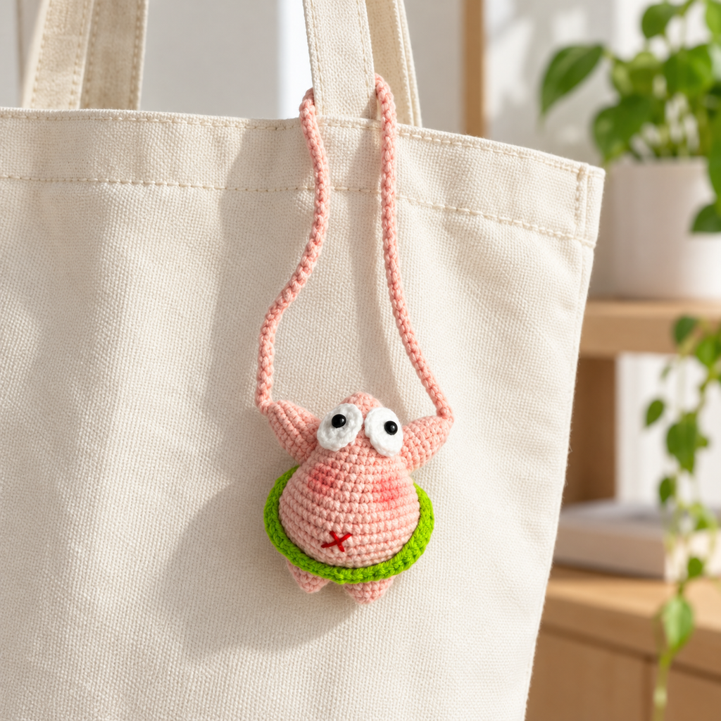 Crochet Patrick Star Keychain