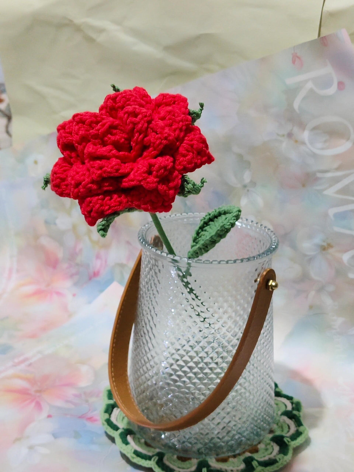 Sharp Petal Regular Rose Crochet Flower Stem CF-002