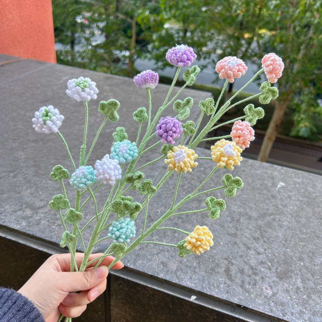 Three-Flower Clover Crochet Flower Stem
