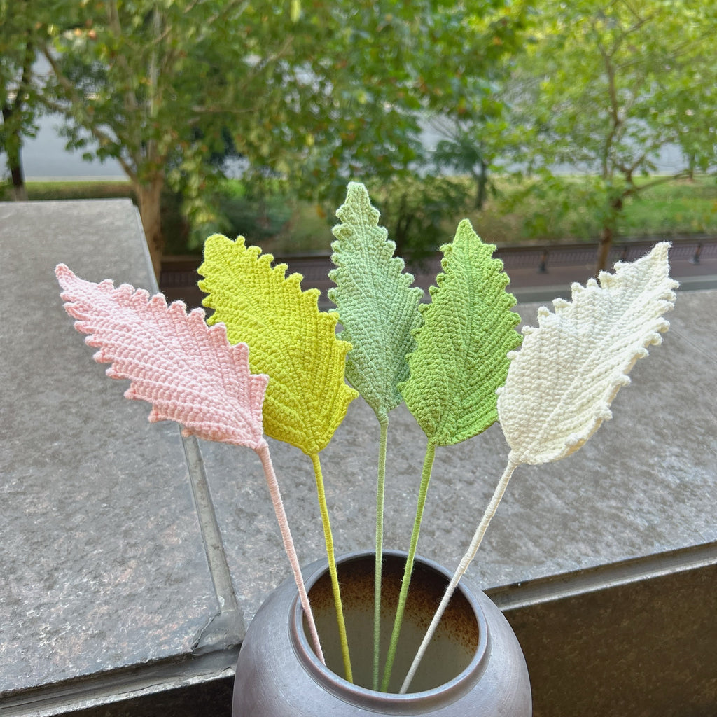 Small Feather Leaf Crochet Flower Stem CL-013
