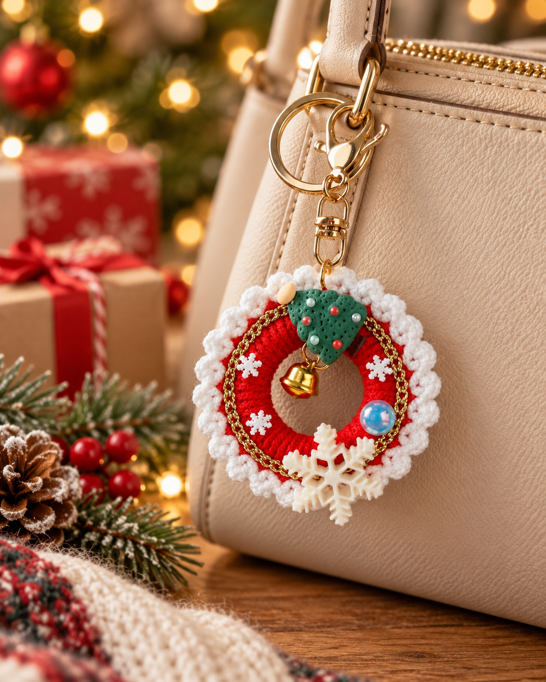 Crochet Christmas Wreath Keychains – Assorted Set of 12