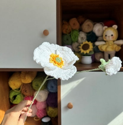 Large Common Poppy Crochet Flower Stem CF-032