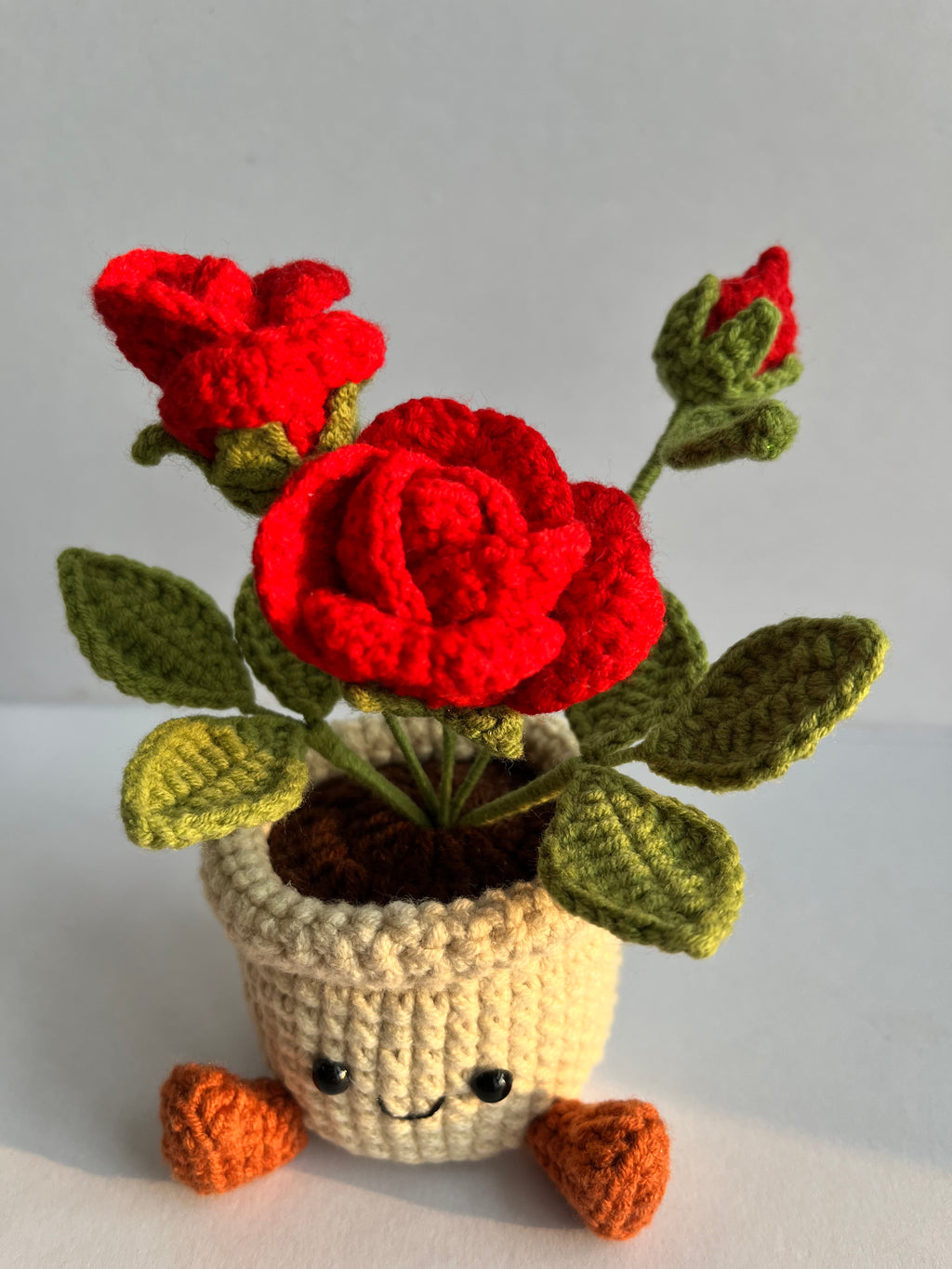 Crochet Rose Smile Pot with Buds