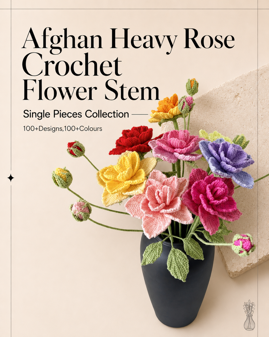 Afghan Heavy Rose Crochet Flower Stem