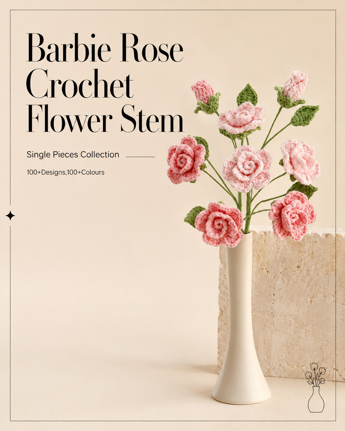 Barbie Rose Crochet Flower Stem