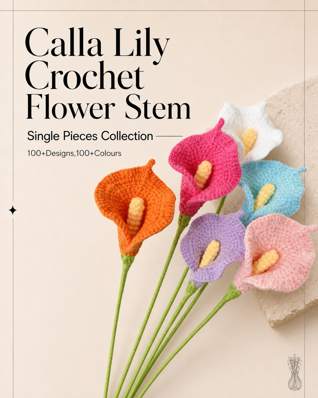 Calla Lily Crochet Flower Stem CF-043