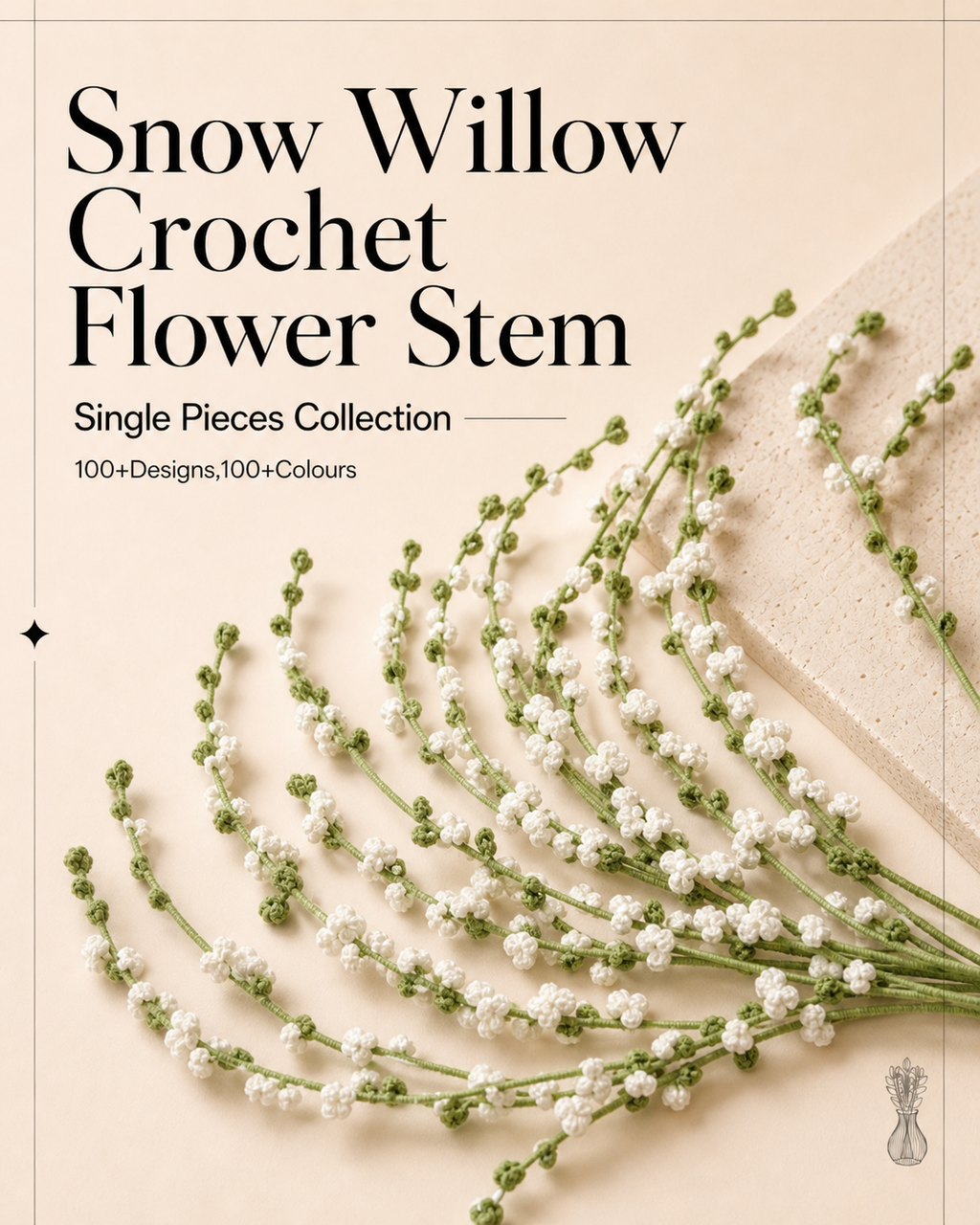 Snow Willow Crochet Flower Stem CL-019