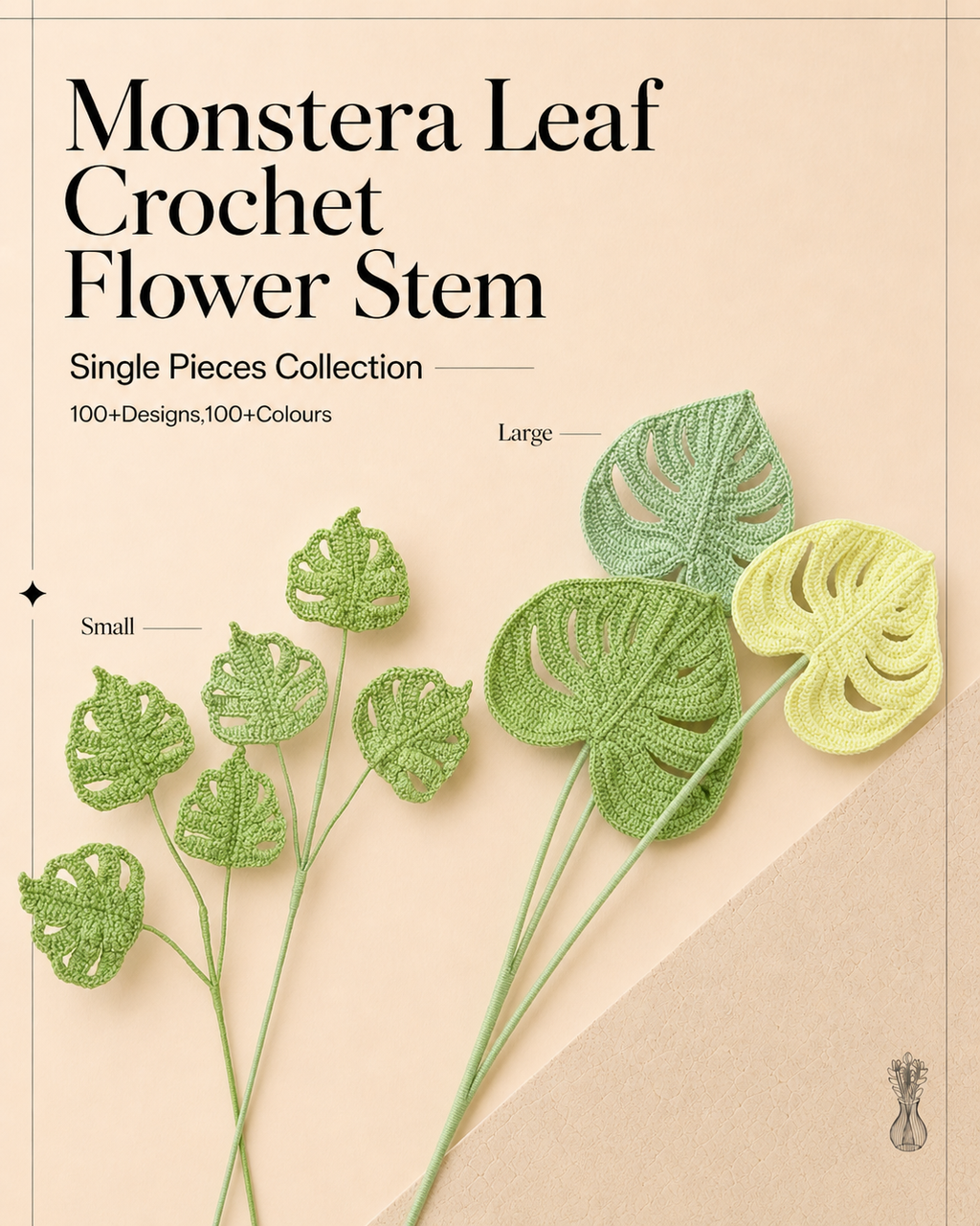 Monstera Leaf Crochet Flower Stem CL-008