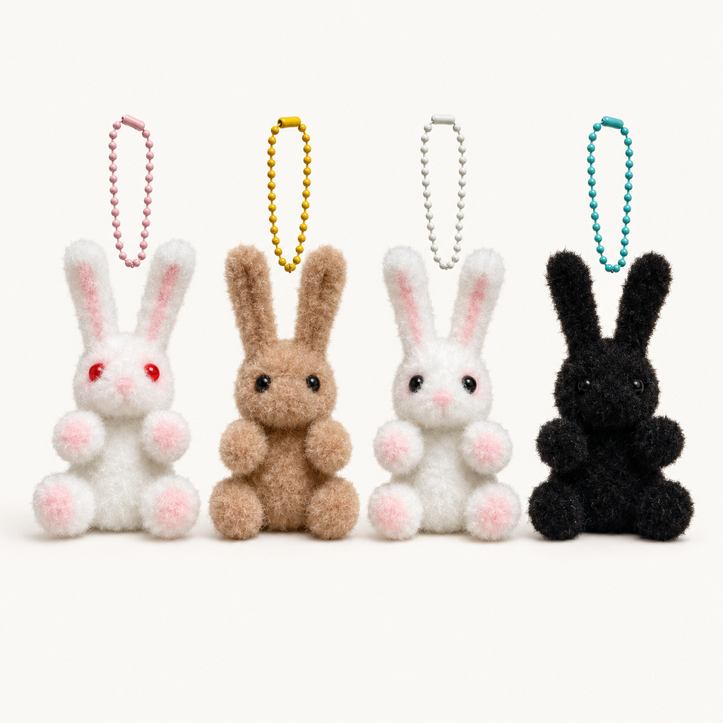Pipe Cleaner Bunny Charm Cute Keyring Handmade Fluffy Toy