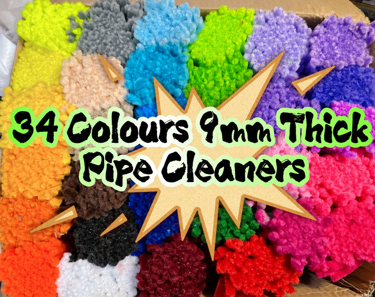 100Pcs 9mm×30cm Thick Pipe Cleaners Extra Dense Chenille Stems 34 Colors