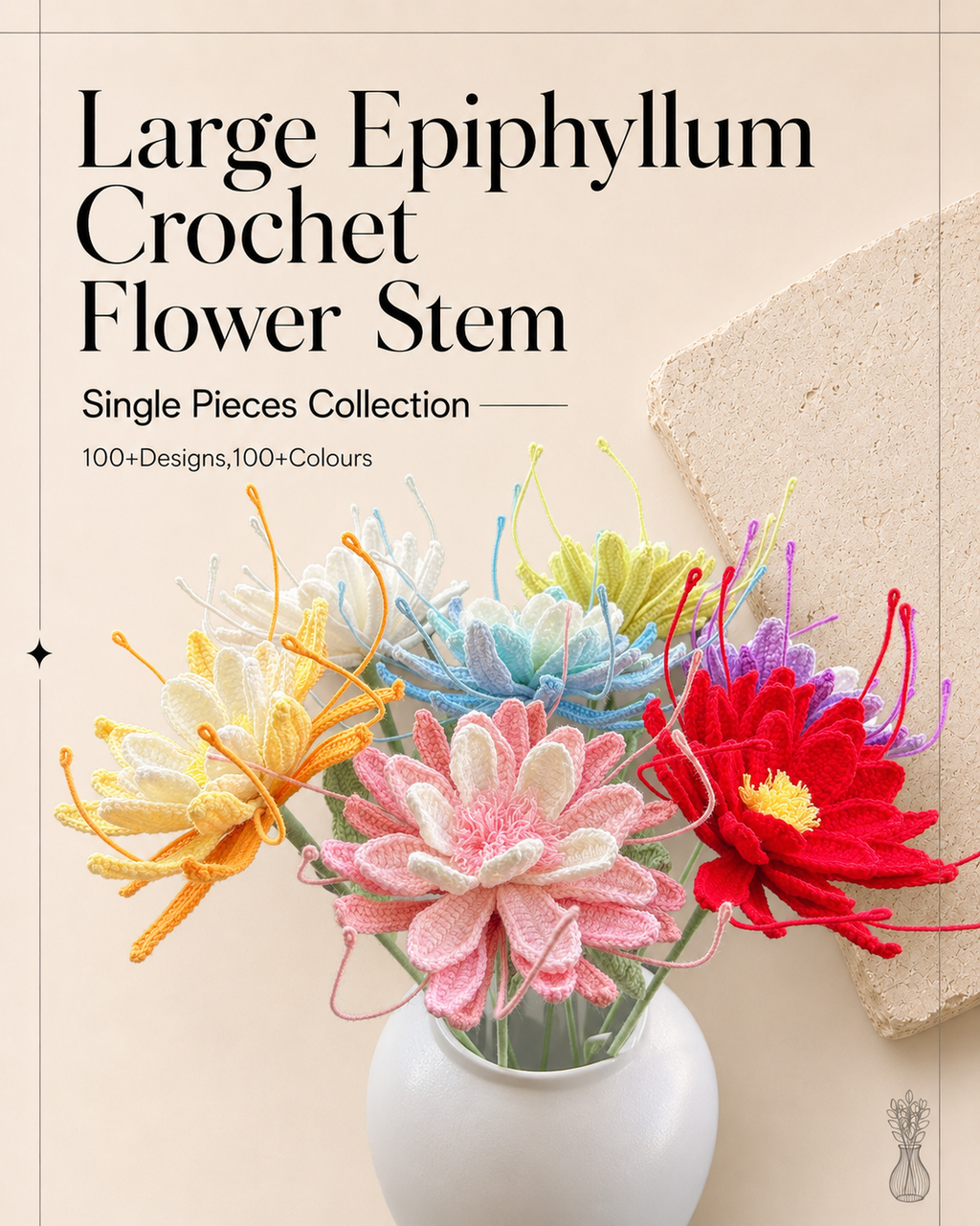 Large Epiphyllum Crochet Flower Stem