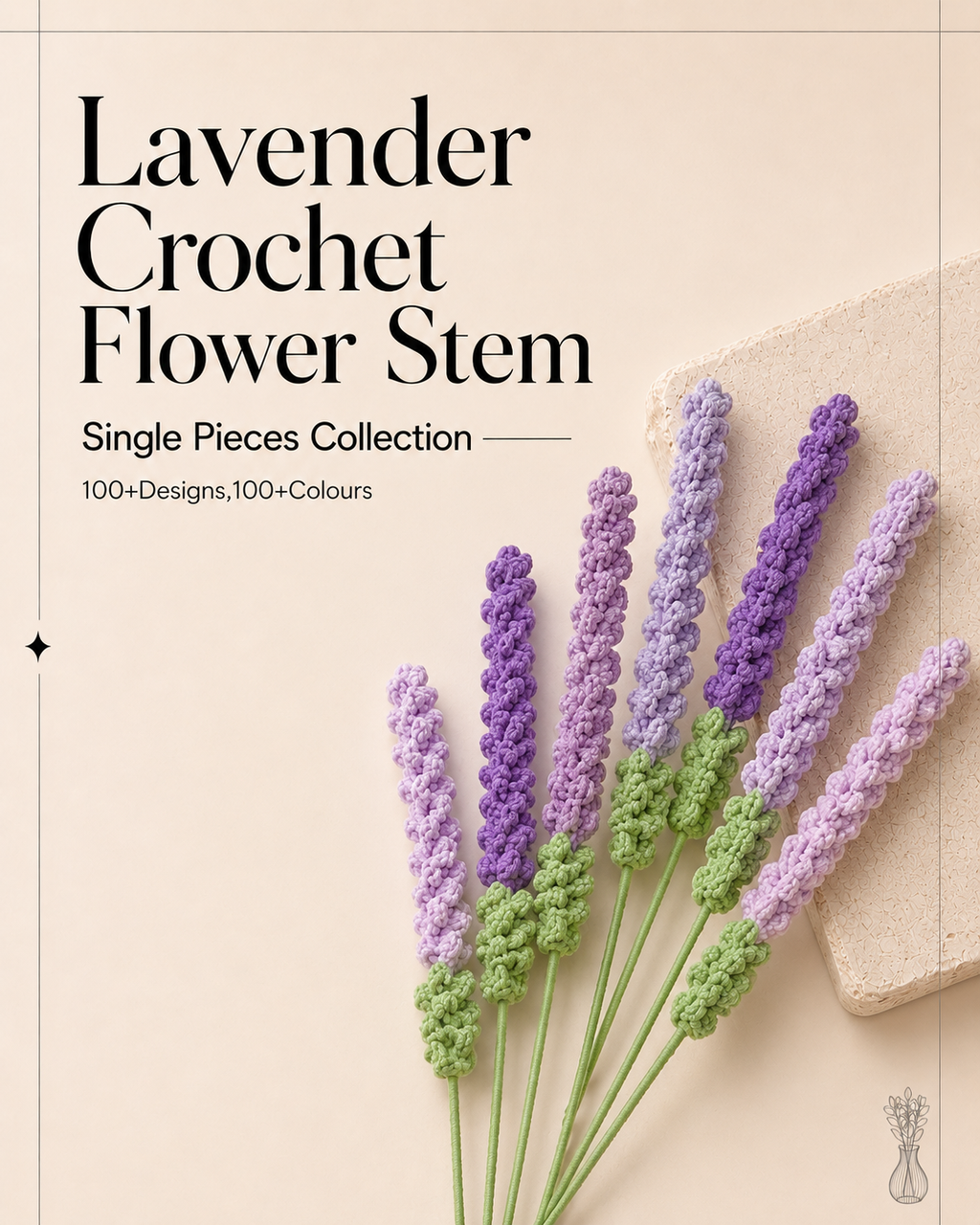 Lavender Crochet Flower Stem CF-030