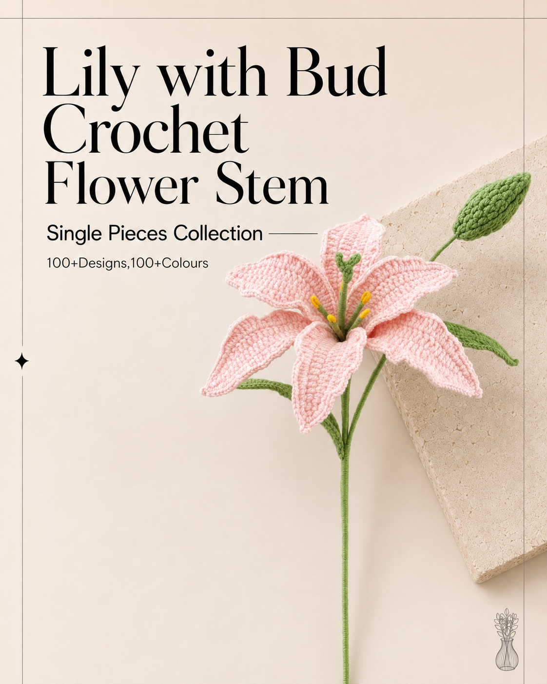 Lily with Bud Crochet Flower Stem CF-014