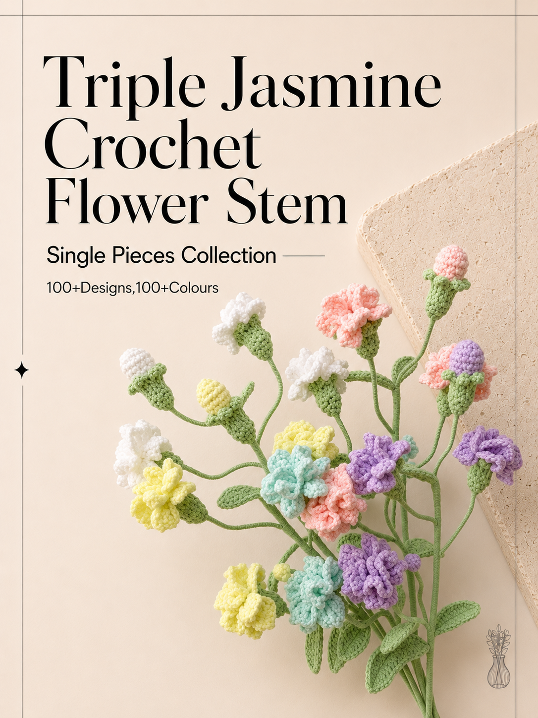 Triple Jasmine Crochet Flower Stem