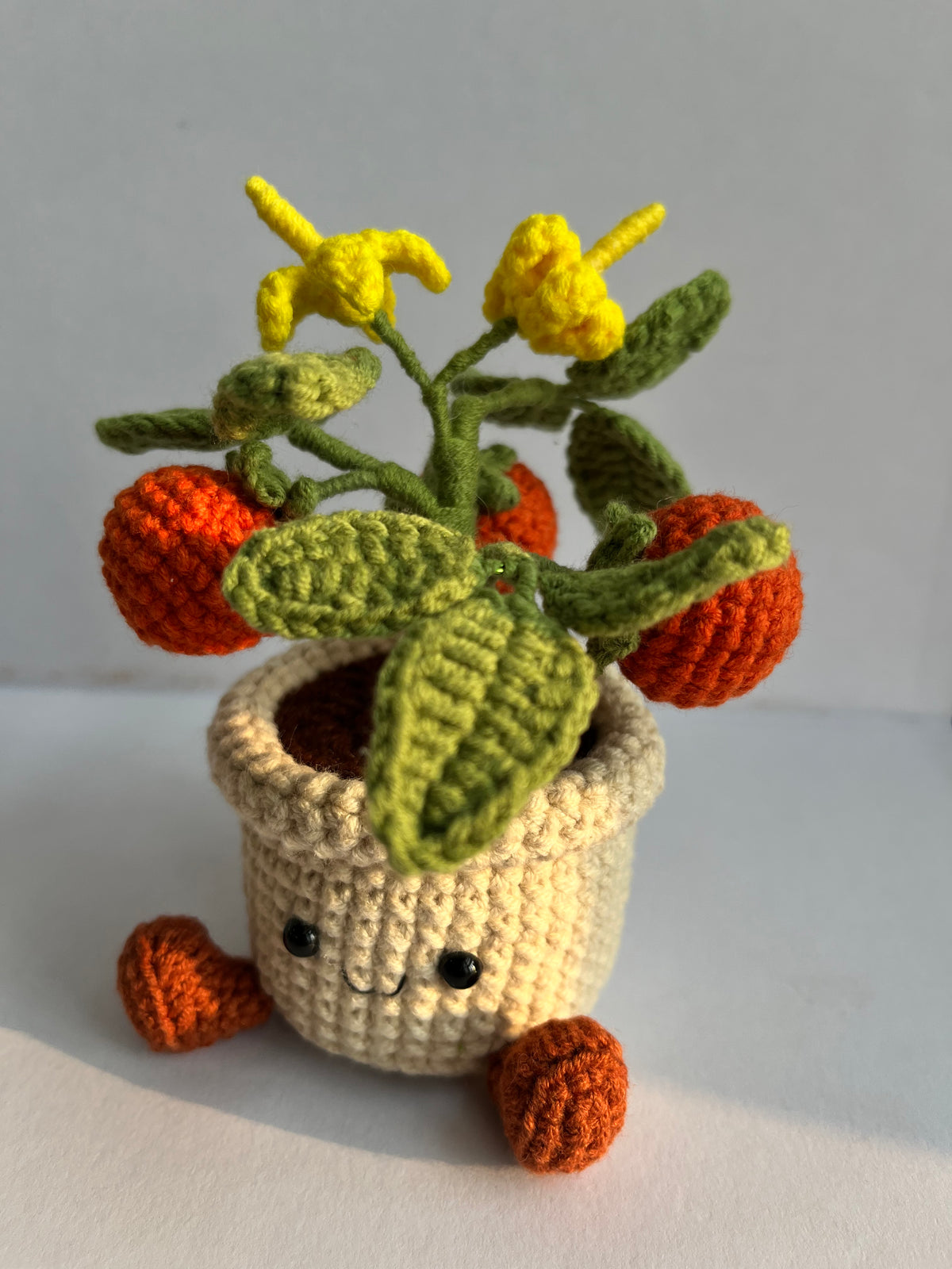Crochet Persimmon Smile Pot with Buds